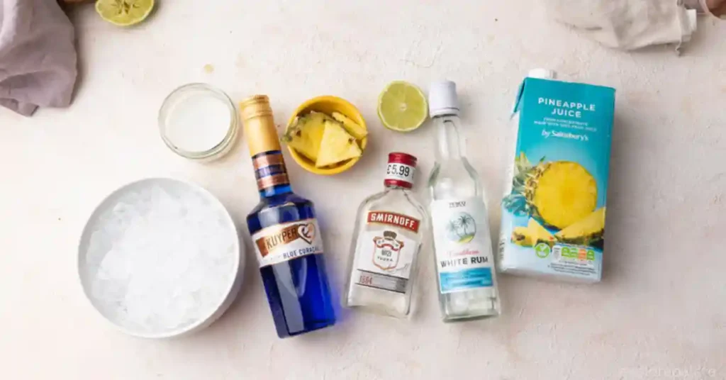 Ingredients for Blue Hawaiian Cocktail